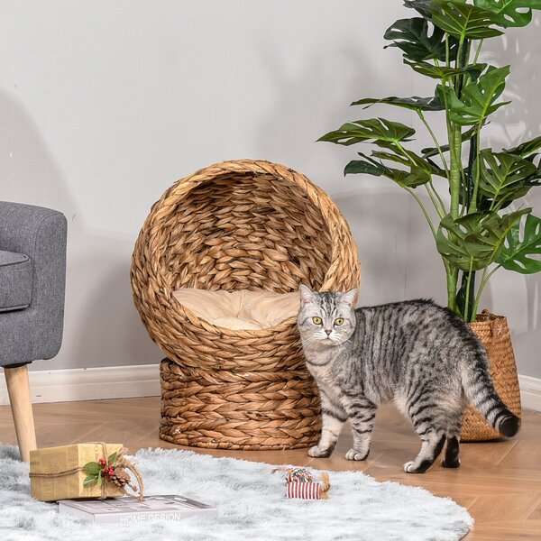 Cuccia per Gatti Rialzata con Cuscino 50x42x60 cm in Giacinto d'Acqua e Ferro Marrone