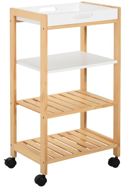 Carrello da Cucina 40x30x76 cm in MDF e Legno di Pino Bianco e Marrone