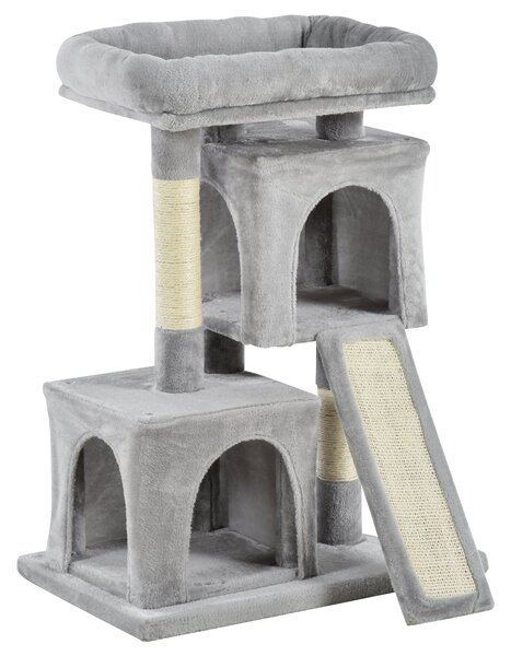 Albero Tiragraffi con Lettino e 2 Casette 59x39x83 cm Pali in Sisal Grigio