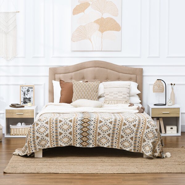 Set 2 Comodini 1 Cassetto 47,5x40x45 cm in Truciolato Bianco e Legno Naturale