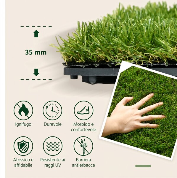 Outsunny Piastrelle da Giardino con Erba Sintetica 30x30cm 10 Pezzi, Prato Artificiale Densità 6500, Verde