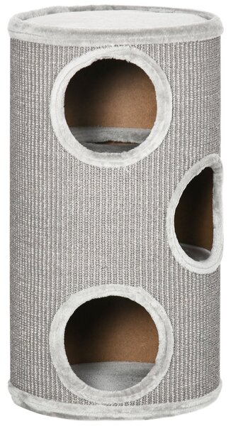 Cuccia per Gatti Tiragraffi 3 Ripiani Ø38x70 cm in Sisal e Peluche Grigio Chiaro