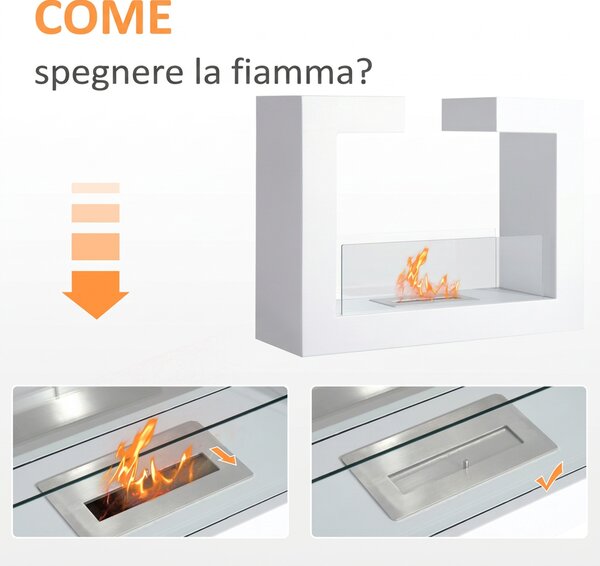 HomCom Camino a Bioetanolo con 1 Serbatoio 1.5LT in Acciaio Inossidabile, 78 x 25 x 58cm, Bianco | Aosom Italy
