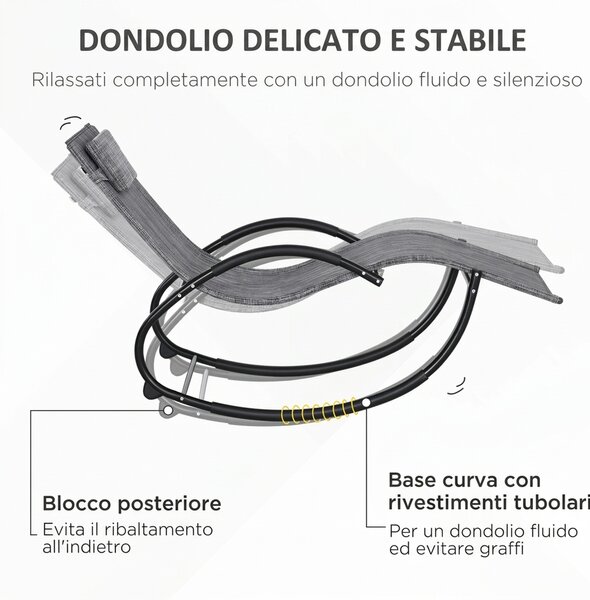 Outsunny Sedia Sdraio a Dondolo Zero-Gravity da Esterno Impermeabile con Poggiatesta, 155x61x88 cm, Grigio|Aosom