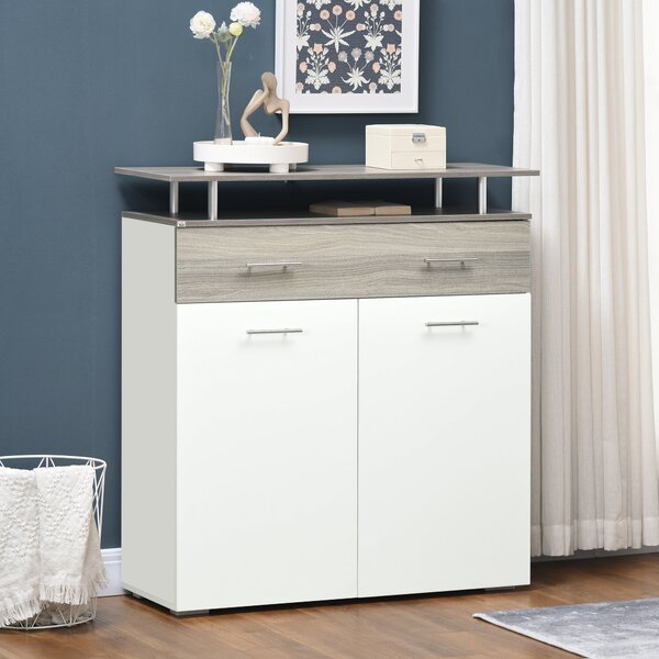 Mobile 1 Cassetto 2 Ante con Ripiano Rialzato 104x38,5x111,5 cm in Truciolato Bianco