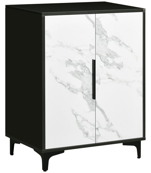 Mobile Multiuso 2 Ante 60x41,5x80 cm in MDF e Acciaio Nero e Bianco