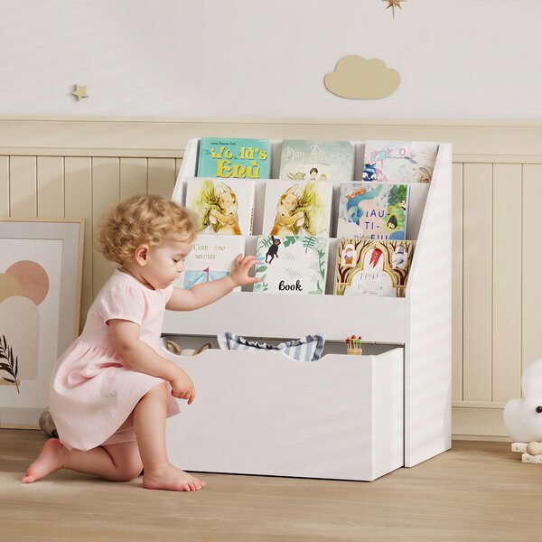 AIYAPLAY Libreria per Bambini 3-8 Anni a 3 Ripiani con Cassetto Inferiore, in MDF, 62.5x30x70 cm, Bianco