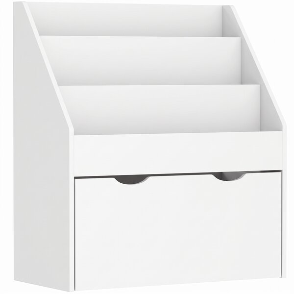 AIYAPLAY Libreria per Bambini 3-8 Anni a 3 Ripiani con Cassetto Inferiore, in MDF, 62.5x30x70 cm, Bianco