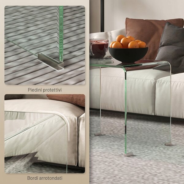 HOMCOM Tavolino in Vetro Temperato Moderno da Salotto con Design Monoblocco, 50x40x45 cm, Trasparente