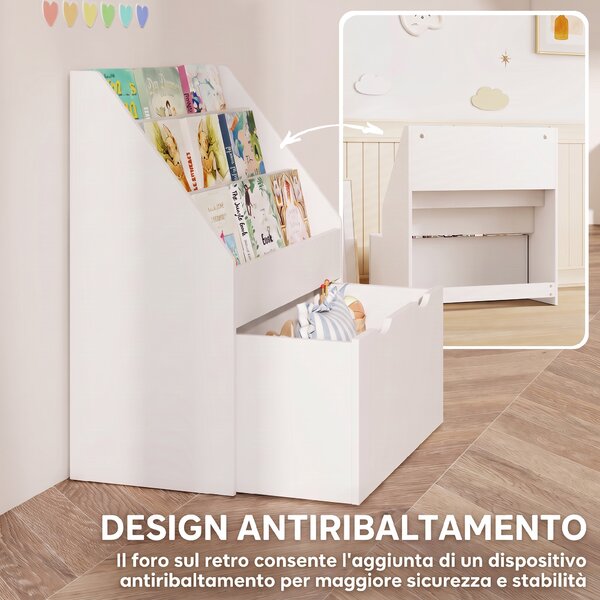 AIYAPLAY Libreria per Bambini 3-8 Anni a 3 Ripiani con Cassetto Inferiore, in MDF, 62.5x30x70 cm, Bianco