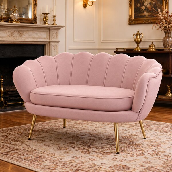 HOMCOM Divanetto 2 Posti in Stile Industrial Chic in Tessuto Effetto Velluto e Metallo, 130x77x77 cm, Rosa