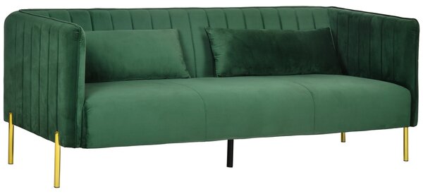 Divano 3 Posti 195x88x76 cm in Acciaio e Tessuto Vellutato Verde