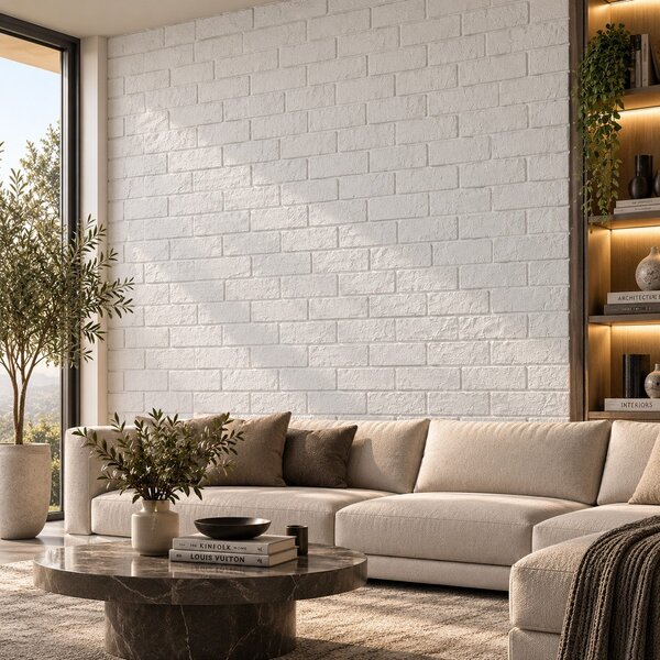 Divina Home Set 12 pz Pannello Decorativo effetto Pietra Mattoni Bianchi 3D 8,6 mt2 Rivestimento Murale in PU 120 x 60 x 2,5 Brick Bianco - DH104832