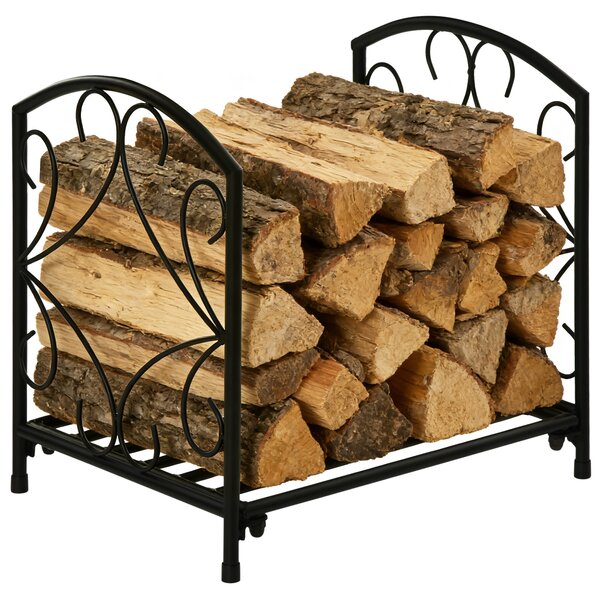 Outsunny Portalegna per Camino da Interno ed Esterno in Metallo con Base Rialzata per 50kg di Legna, 39.5x31.5x39.5cm, Nero|Aosom