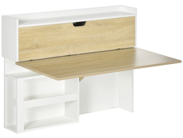 Scrivania Pieghevole con Ripiani 100x18x74 cm in Truciolato Bianca e Naturale