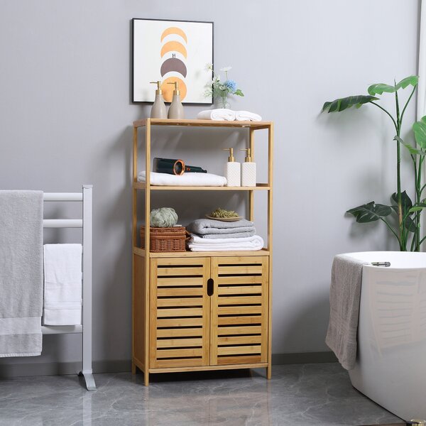 Mobiletto Bagno 2 Ripiani 2 Ante 60x30x120 cm in Bambù