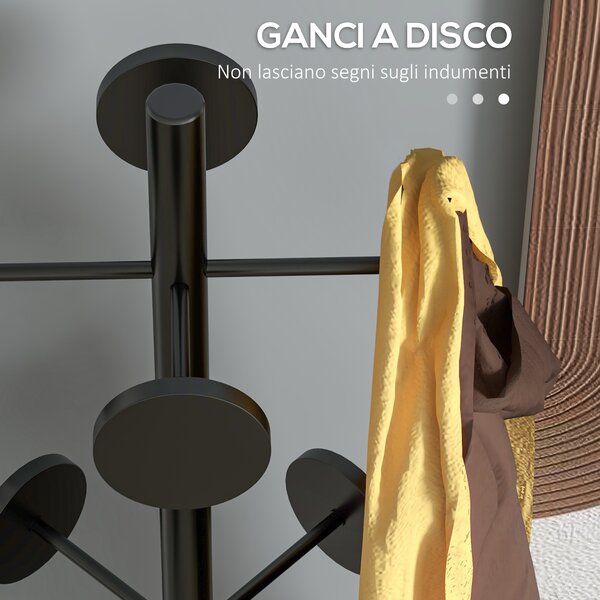 HOMCOM Appendiabiti da Terra con Portaombrelli e 8 Ganci a Disco in Metallo Ø34 x 177cm, Nero|Aosom