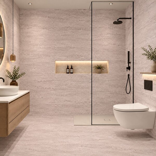 Divina Home Set 6 pz Pannello Decorativo effetto Pietra Travertino Gres 4,3 mt2 Rivestimento Murale PVC in UV 120 x 60 Travertino beige - DH104830