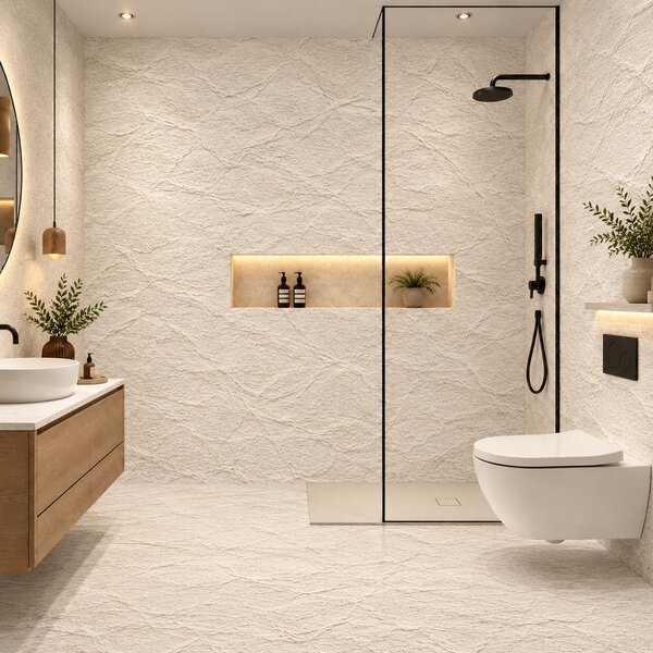 Divina Home Set 6 pz Pannello Decorativo effetto Pietra Gres 4,3 mt2 Rivestimento Murale PVC in UV 120 x 60 Pietra Bianco Leccese - DH104831