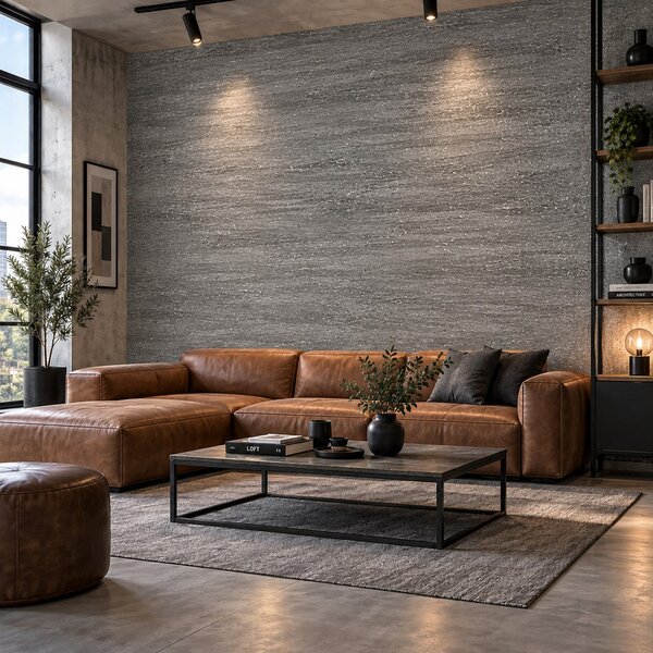 Divina Home Set 6 pz Pannello Decorativo effetto Pietra Gres 4,3 mt2 Rivestimento Murale PVC in UV 120 x 60 Pietra Cemento - DH104829