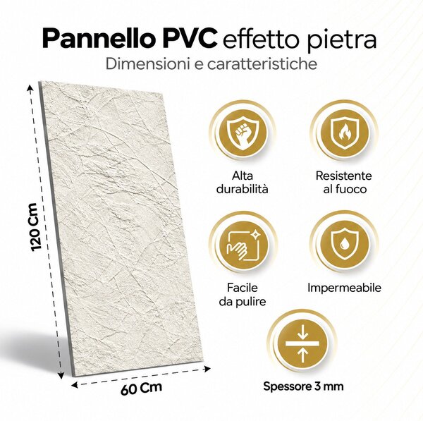 Divina Home Set 6 pz Pannello Decorativo effetto Pietra Gres 4,3 mt2 Rivestimento Murale PVC in UV 120 x 60 Pietra Bianco Leccese - DH104831