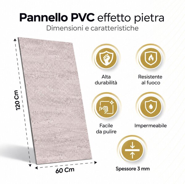 Divina Home Set 6 pz Pannello Decorativo effetto Pietra Travertino Gres 4,3 mt2 Rivestimento Murale PVC in UV 120 x 60 Travertino beige - DH104830