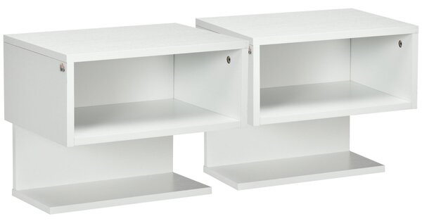 Set 2 Comodini Sospesi 40x29,5x33,5 cm in MDF Bianchi