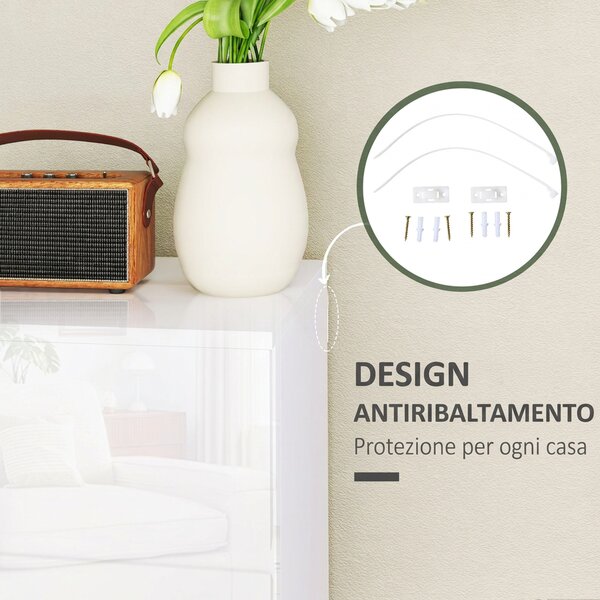 HOMCOM Cassettiera Moderna 4 Cassetti Antiribaltamento in Legno, 55x33x80 cm, Bianco Lucido