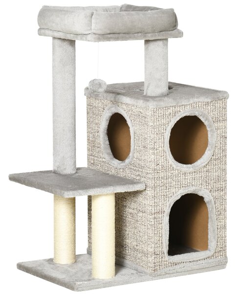 Albero Tiragraffi con Lettino e Pallina 60x40x91 cm in Peluche e Sisal Grigio Chiaro