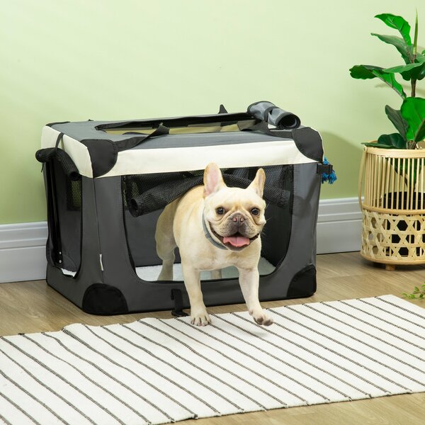 Trasportino per Cani e Gatti Pieghevole 60x41x41 cm 3 Aperture e Cuscino Grigio