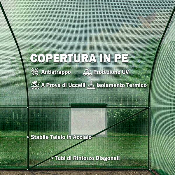 Outsunny Serra da Giardino 6x3x2m con Tetto a Spiovente in PE per Piante, Verde|Aosom