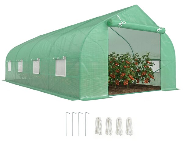Outsunny Serra da Giardino 6x3x2m con Tetto a Spiovente in PE per Piante, Verde|Aosom