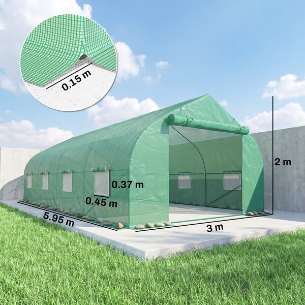 Outsunny Serra da Giardino 6x3x2m con Tetto a Spiovente in PE per Piante, Verde|Aosom