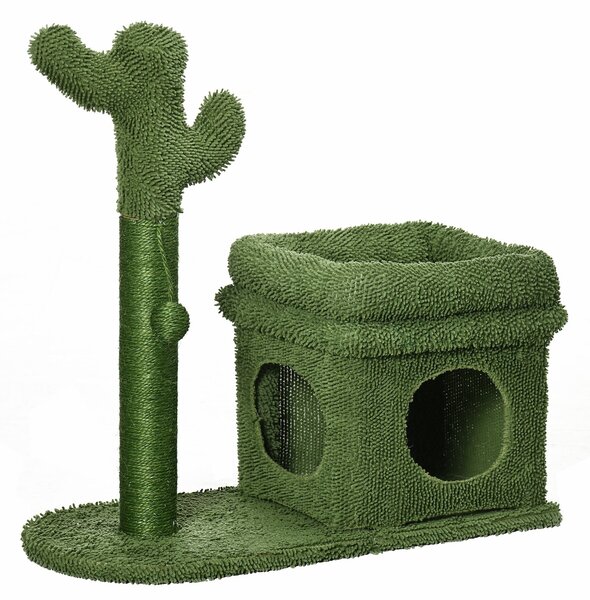 Albero Tiragraffi con Lettino e Casetta 68x30x67 cm Pali in Sisal Verde
