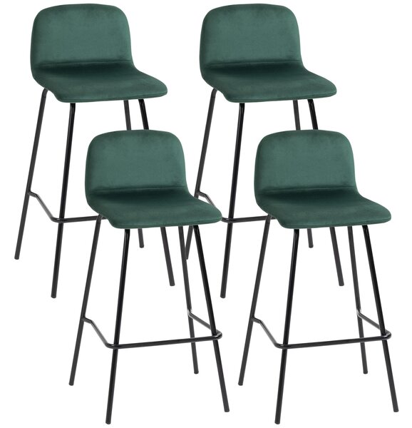 Set 4 Sgabelli Alti con Poggiapiedi 40x45,5x94 cm in Poliestere Vellutato Verde e Nero