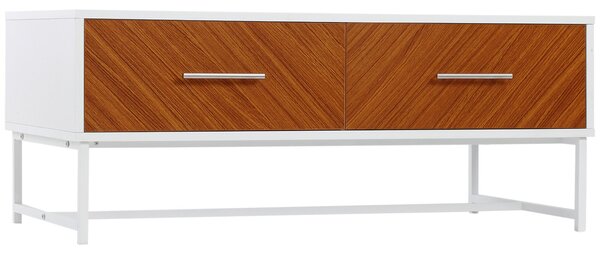 Tavolino da Caffè 2 Cassetti 100x50x40 cm in Legno e Metallo Bianco e Marrone