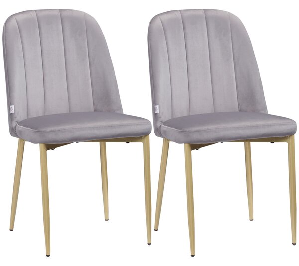 Set 2 Sedie Imbottite 48x59x89 cm in Velluto e Acciaio Grigio e Oro