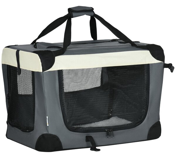 Trasportino per Cani e Gatti Pieghevole 60x41x41 cm 3 Aperture e Cuscino Grigio