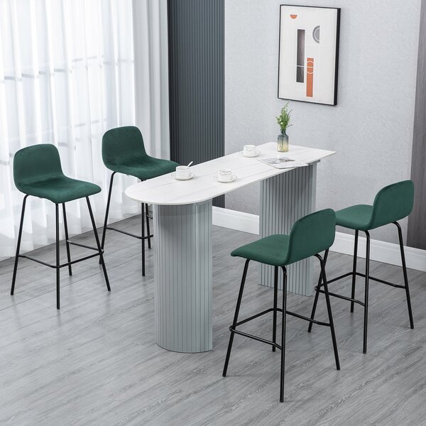 Set 4 Sgabelli Alti con Poggiapiedi 40x45,5x94 cm in Poliestere Vellutato Verde e Nero
