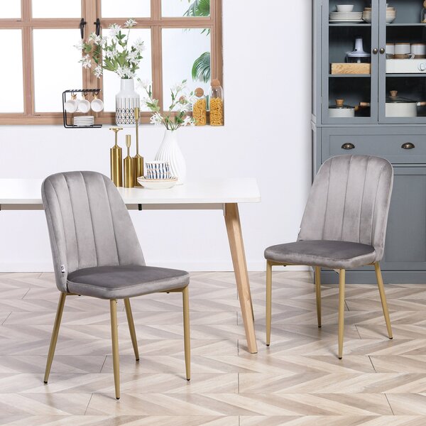 Set 2 Sedie Imbottite 48x59x89 cm in Velluto e Acciaio Grigio e Oro