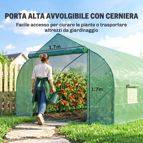 Outsunny Serra da Giardino 6x3x2m con Tetto a Spiovente in PE per Piante, Verde|Aosom