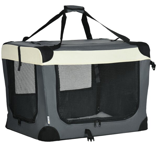 Trasportino per Cani e Gatti Pieghevole 70x51x50 cm 3 Aperture e Cuscino Grigio