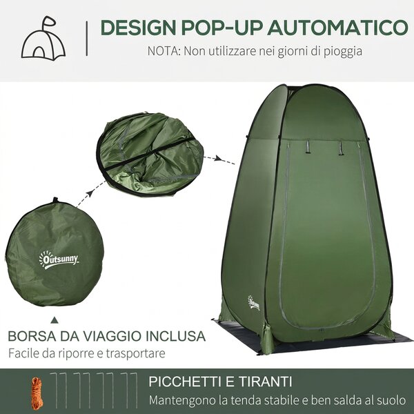 Outsunny Tenda Doccia da Campeggio e Spiaggia con Porta a Cerniera e Borsa di Trasporto, 126x124x189 cm, Verde Scuro