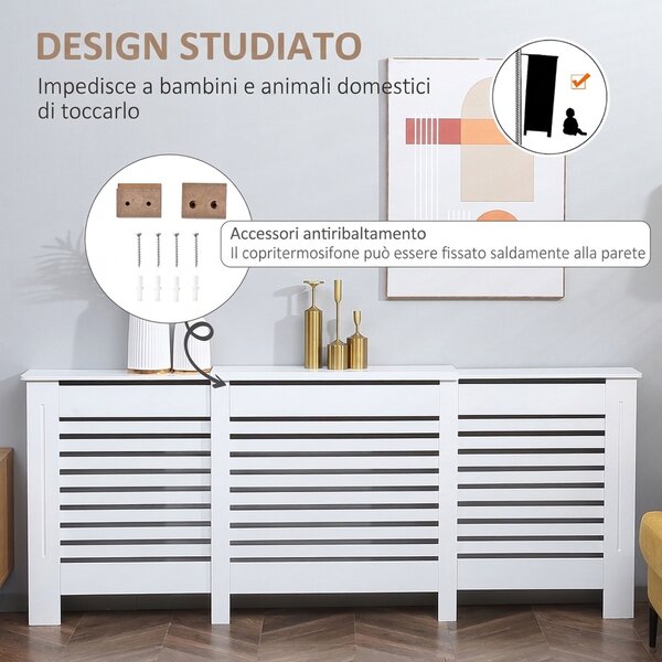 HOMCOM Copricalorifero Regolabile in Larghezza con Mensola Superiore in MDF e Legno Bianco 140-202x19x82.5cm|Aosom