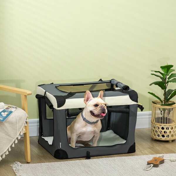 Trasportino per Cani e Gatti Pieghevole 70x51x50 cm 3 Aperture e Cuscino Grigio