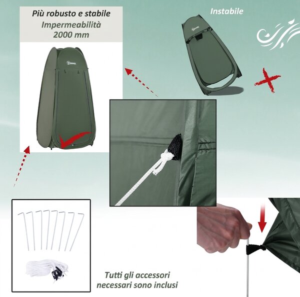 Outsunny Tenda da Doccia Pop Up Impermeabile in Poliestere e Plastica, 100x100x185 cm, Verde Militare
