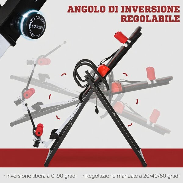 HOMCOM Panca a Inversione con Angolo e Altezza Regolabile e Poggiatesta, in Acciaio e Plastica, 79x114x153 cm, Rosso e Nero