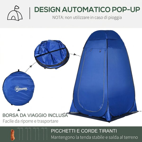 Outsunny Tenda Doccia da Campeggio e Spiaggia con Porta a Cerniera e Borsa di Trasporto, 126x124x189 cm, Blu Scuro