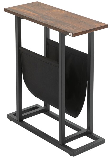 Tavolino Salotto con Borsa Portaoggetti 49x19x55 cm in Truciolato e Acciaio Marrone e Nero