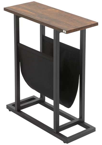 Tavolino Salotto con Borsa Portaoggetti 49x19x55 cm in Truciolato e Acciaio Marrone e Nero